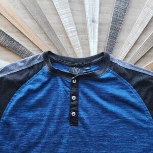 Burnside Men's Two-Tone Blue Long Sleeve Henley Cotton Shirt L